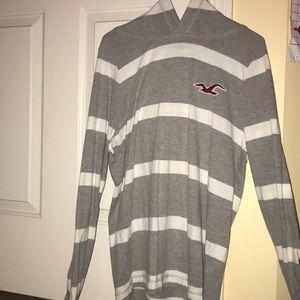Gray and white stripped Hollister hoodie